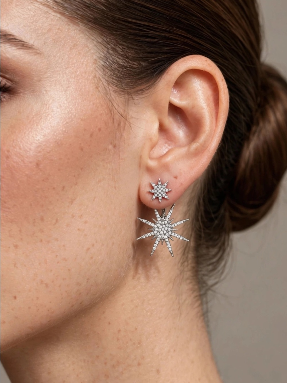 One piece Sterling Silver Starburst Drop Earrings - Silver